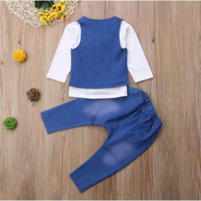 

Newborn Kid Baby Girl Boy Bow Tie TopsDenim VestJean Pants Outfit Clothes 1-5Y