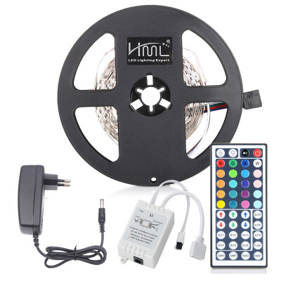 

HML 5M 24W RGB 2835 SMD 300 LED Strip Light with IR 44 Keys Remote Control EU Adapter