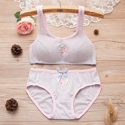 

LAXJOY Langyue 2018 sexy small chest tube top girl bra cotton comfortable no steel ring student underwear panty suit anti-light LNWX189407 gray X2 3270