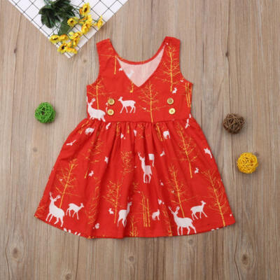 

New Toddler Kids Baby Girl Girl Xmas Deer Clothes Outfits First Christmas Skirts