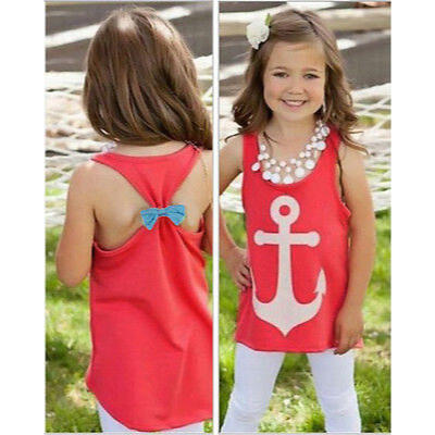 

Kid Baby Girls Anchor Tank Tops Bowknot Sleeveless Tees T-Shirt Clothes 4-12Y