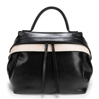 

Genuine Leather Handbags Women Contrast color High Quality Casual Female Bags Trunk Tote Brand Shoulder Bag Ladies Large Bolsos