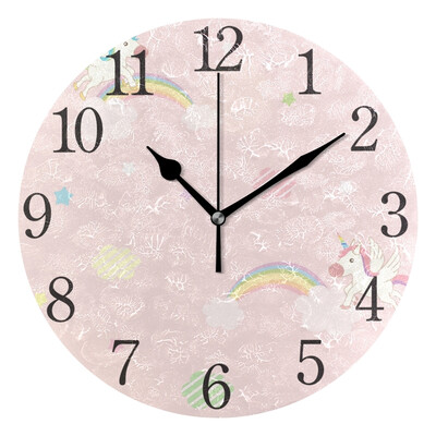 

Wall Clock Unicorn Pink Sky Round Wall Clock Arabic Numerals Design
