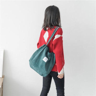 

US Women Fashion School Bags Corduroy magnetic button Shoulder Canvas Tote Bags