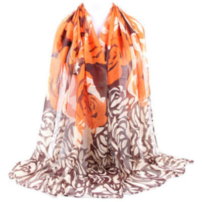 

New Fashion Lady Women Long Flower Soft Wrap Lady Shawl Silk Voile Scarf Scarves