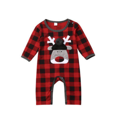 

Newborn Baby Boy Girl Xmas Deer Romper RED & BLACK Checks Jumpsuit Playsuit