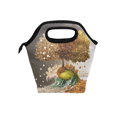 

Lunch Tote Bag Season Tree Travel Picnic Insulated Lunch Handbags Portable Zipper Lunch Bag Box