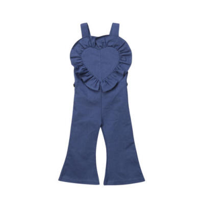 

Kids Girls Bib Pants Bell-Bottom Trousers Ruffles Heart Romper Jumpsuit Outfits