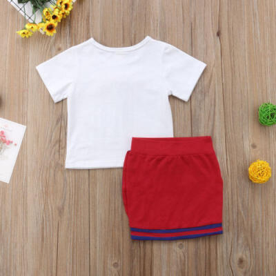 

Canis Newborn Kid Baby Girls Bow Flower Tie Tops T-shirt Short Mini Skirt Outfit