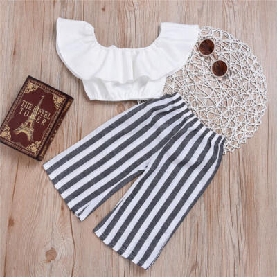 

Newborn Kids Baby Girls Off Shoulder Tops Long Pants Outfits Cotton Clothes Set