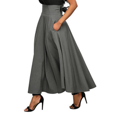 

Vtg Women Stretch High Waist Plain Skater Flared Pleated Swing Long Skirt Dress