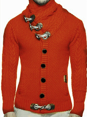 

Vintage Plain Turtleneck Button Mens Sweater