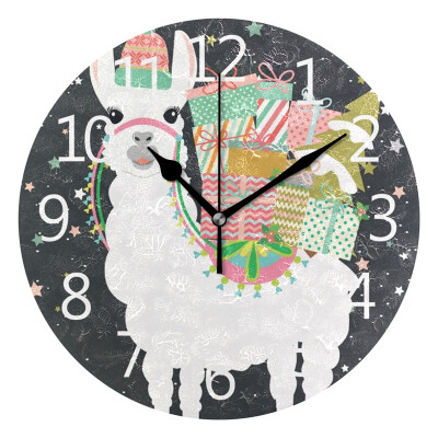 

Wall Clock Arabic Numerals Design Merry Christmas Llama Round