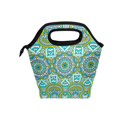 

Lunch Tote Bag Green Irregular Figure Travel Picnic Insulated Lunch Handbags Portable Zipper Lunch Bag Box