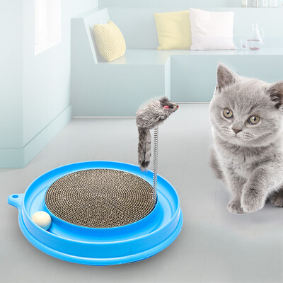 

Cat Track Toy Cardboard Scratcher with Spring Mouse Interactive Moving Ball Plate Crazy Ball Disk Toys for Cats