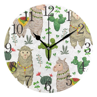 

Wall Clock Arabic Numerals Design Pattern With Lama Animal Round