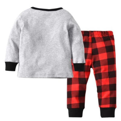 

US Seller Toddler Infant Baby Boy Girl Christmas Deer Top Check Pant Outfits Set