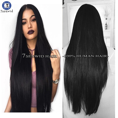 

Long straight Brazilian Virgin human hair Wigs Full Lace Wigs Glueless Lace Front Human Hair Wig Natural Color for Black W7senwid