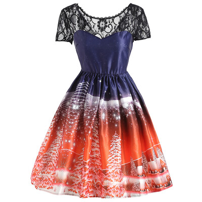 

Christmas Tree Lace Panel Vintage Dress