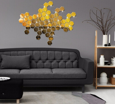 

12pcs Geometric Hexagon Modern 3D Mirror Geometric Hexagonal Plastic Wall Sticker DIY Art Home Room Decor