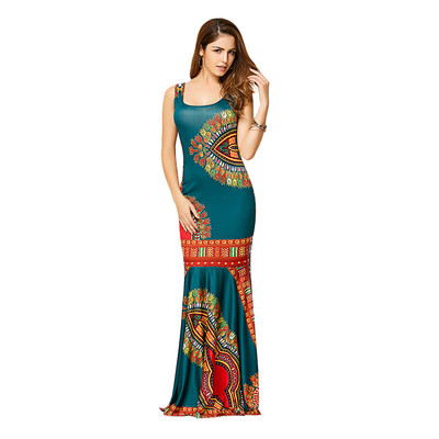 

Trendy U Neck Sleeveless Print Women Mermaid Dress