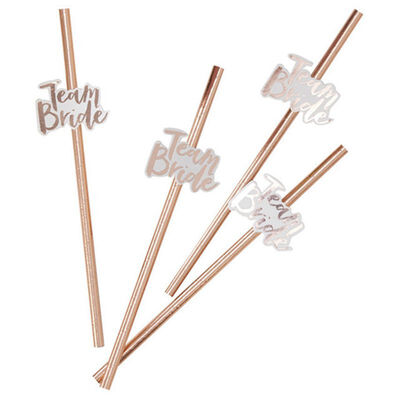 

UpperX 10pcs Team Bride Straws Rose Gold DIY Craft with Letter Hen Bachelorette Wedding Decoration Bride To Be Party Supplies