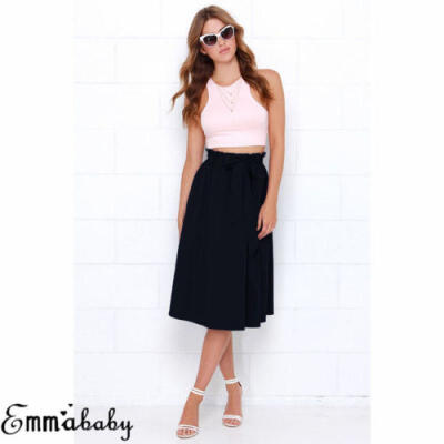 

AU Emmababy Women Summer Casual Loose Midiskirts Bowknot Casual Dress Sundress