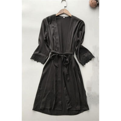 

Cotton Bathrobe Sexy Black Women Bride Robe Dressing Gown Bride Wedding Rob Pop