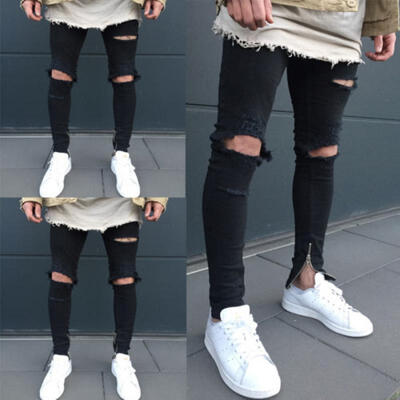 

Mens Ripped Slimfit Skinny Jeans Stretch Denim Distress Frayed Biker Jeans USA