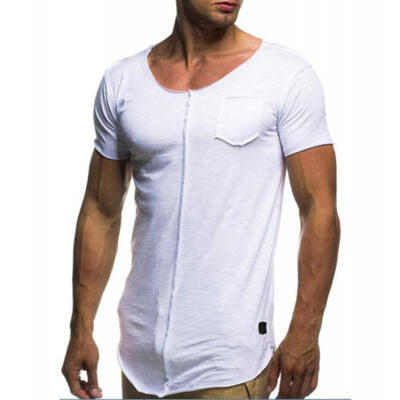 

Mens Slim Fit O-Neck Short Sleeve Tee T-shirt Spliced Edges Casual Tops NEW
