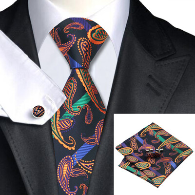 

N-0520 Vogue Men Silk Tie Set Multi-Color Paisley Necktie Handkerchief Cufflinks Set Ties For Men Formal Wedding Business wholesale