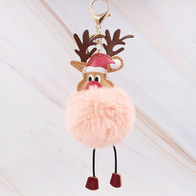 

Cute Christmas Gift Deer Keychain for Women Pom Pom Ball Keychains