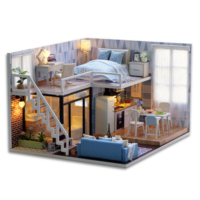 

DIY Miniature Loft Dollhouse Kit Lifelike Mini 3D Wooden House Room Handmade Toy with Furniture LED Lights Valentines Day Christm