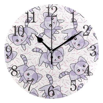 

Wall Clock Arabic Numerals Design Purple Cats Round