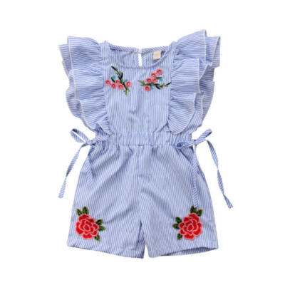 

AU Toddler Kids Baby Girl Flower Stripe Ruffle Romper Jumpsuit Outfits Clothes