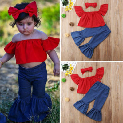 

2PCS Toddler Kids Baby Girls Clothes Outfits T-shirt Tops Denim Jeans Pants Set