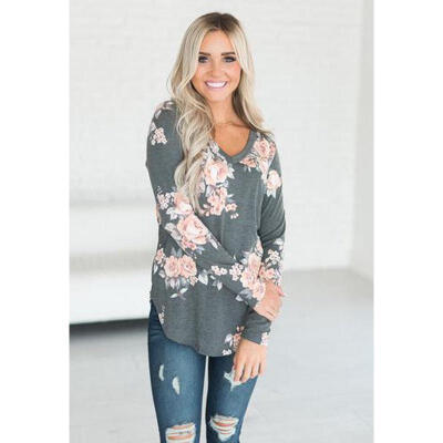 

UK Womens Floral Printed Tops Ladies Long Sleeve Casual Slim Shirts Blouses