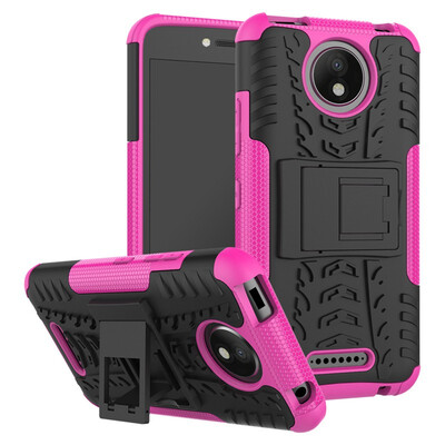 

Fivice Motorola Moto C Plus Case TPU anti-fall tire pattern back clip bracket phone case