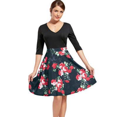 

V-neck High Waist Printed Dress