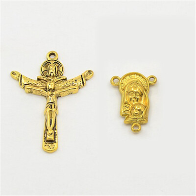 

PH PANDAHALL 10 sets Antique Golden Tibetan Style Rosary Cross&Center Sets