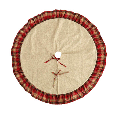 

UpperX 122CM Christmas Tree Skirt Red Black Plaid Ruffle Edge with Linen Burlap Bowknot Christmas Tree Stand Mat Tree Skirt