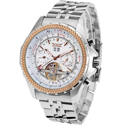 

JARAGAR 070 Business Men Mechanical Watch Three Sub-Dial Calendar Month Week Display Fashion Casual Stainless Steel Strap 3ATM Wat