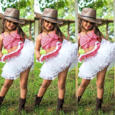 

UK Lace Toddler Kids Baby Girls Plaid Crop Tops Tutu Skirt Dress Outfits Clothes