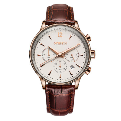 

OCHSTIN New Luxury Brand Genuine Leather Men Business Watch Quartz Analog Water-Proof Mans Wristwatch Chronograph Calendar Box