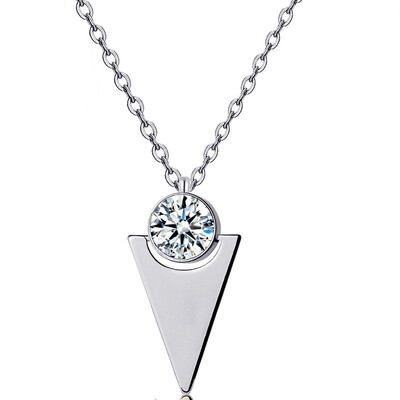 

YISHIZHIAI Triangle Pendant Simple Geometric Necklace Titanium Steel Rhinestone Time 4490