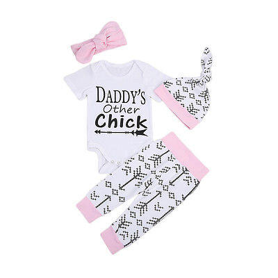 

Newborn Baby Girls Short Sleeve Romper TopsPants Leggings Hat Outfits Set 4pcs