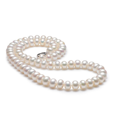 

Beijing Run Pearl Heart 9-10mm flat round surrounded by light freshwater pearl necklace 50cm white passion to send mother S925 silver plug buckle