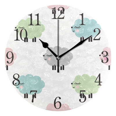 

Wall Clock Arabic Numerals Design Smiling Lambs Round