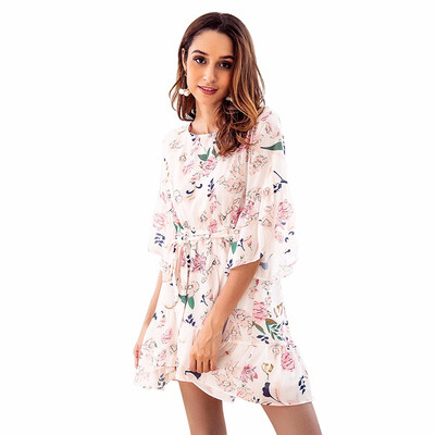 

Fashion Womens Printed Ruffled Straps Chiffon Dress