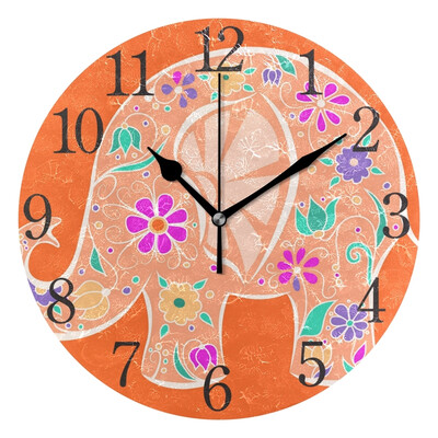 

Wall Clock Orange Elephant Round Wall Clock Arabic Numerals Design